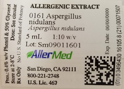 A nidulans sample label_Allermed.jpg PACKAGE LABEL - PRINCIPAL DISPLAY PANEL - VIAL - A nidulans sample label Allermed